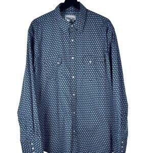 Wrangler Wrancher Men's Snap‎ Shirt XL Navy Blue Paisley Cowboy Western Rodeo